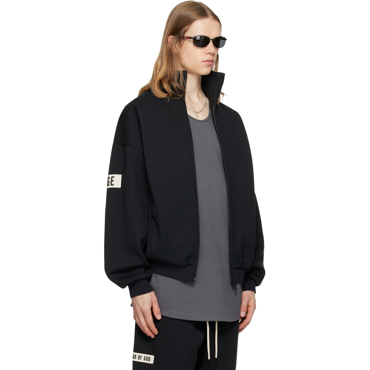 Fear of God ESSENTIALS Black Logo Patch Track Jacket