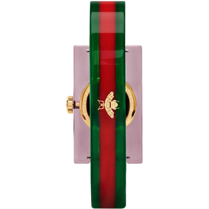 Gucci Skeleton Clear Rectangular Watch with Red and Green Stripe Strap GUCCI 2018 Plexi Web green red 143.5 skeleton dial  main image 2