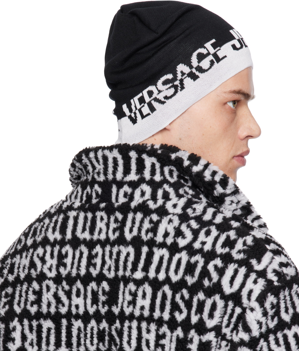 Versace Jeans Couture Black Cut Logo Beanie