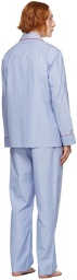 Isaia Blue & White Cotton Striped Pyjama Set