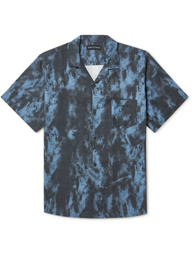 Photo: Desmond & Dempsey - Camp-Collar Printed Stonewashed Linen Pyjama Shirt - Blue