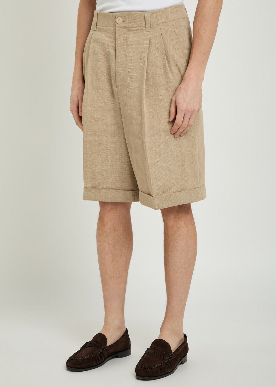 Jacquemus Le Short Pastro Herringbone Linen-blend Shorts Beige