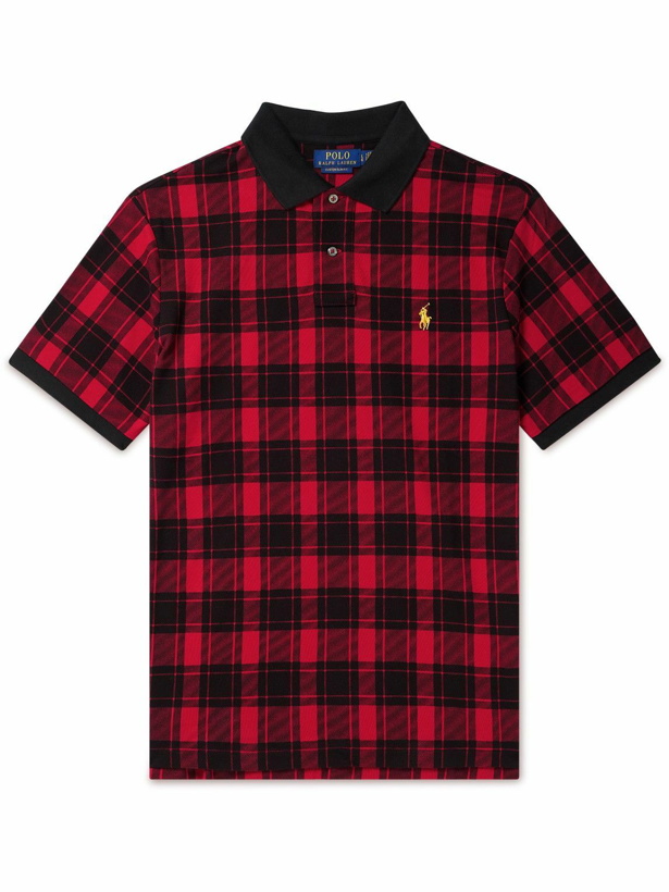 Photo: Polo Ralph Lauren - Logo-Embroidered Checked Cotton-Piqué Polo Shirt - Red