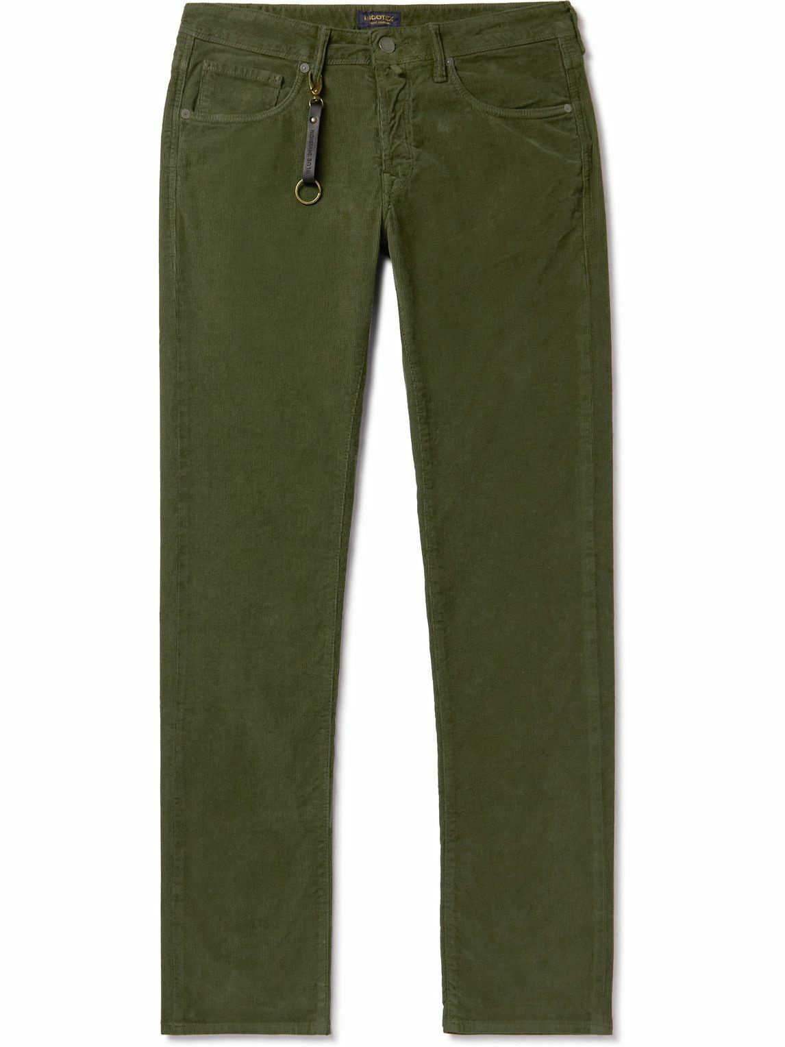 Incotex - Slim-Fit Stretch Cotton-Blend Corduroy Trousers - Green Incotex