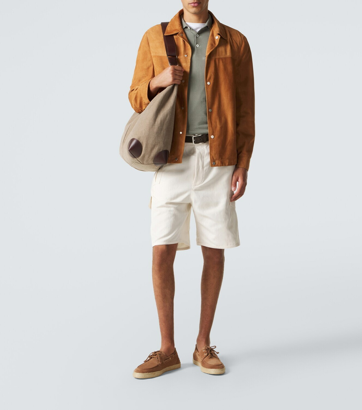 Brunello Cucinelli Jute-trimmed suede boat shoes