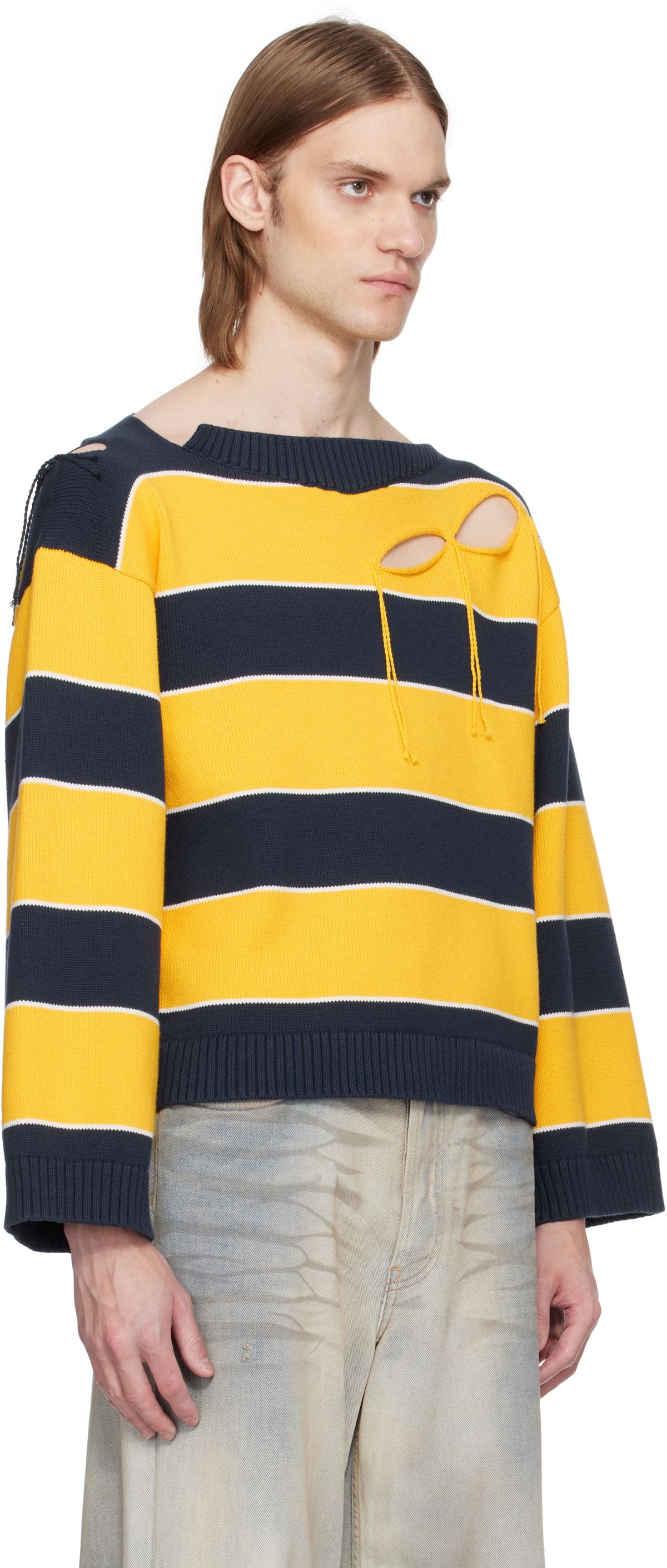 Charles Jeffrey LOVERBOY Yellow & Navy Slash Stripe Sweater
