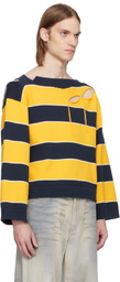 Charles Jeffrey LOVERBOY Yellow & Navy Slash Stripe Sweater