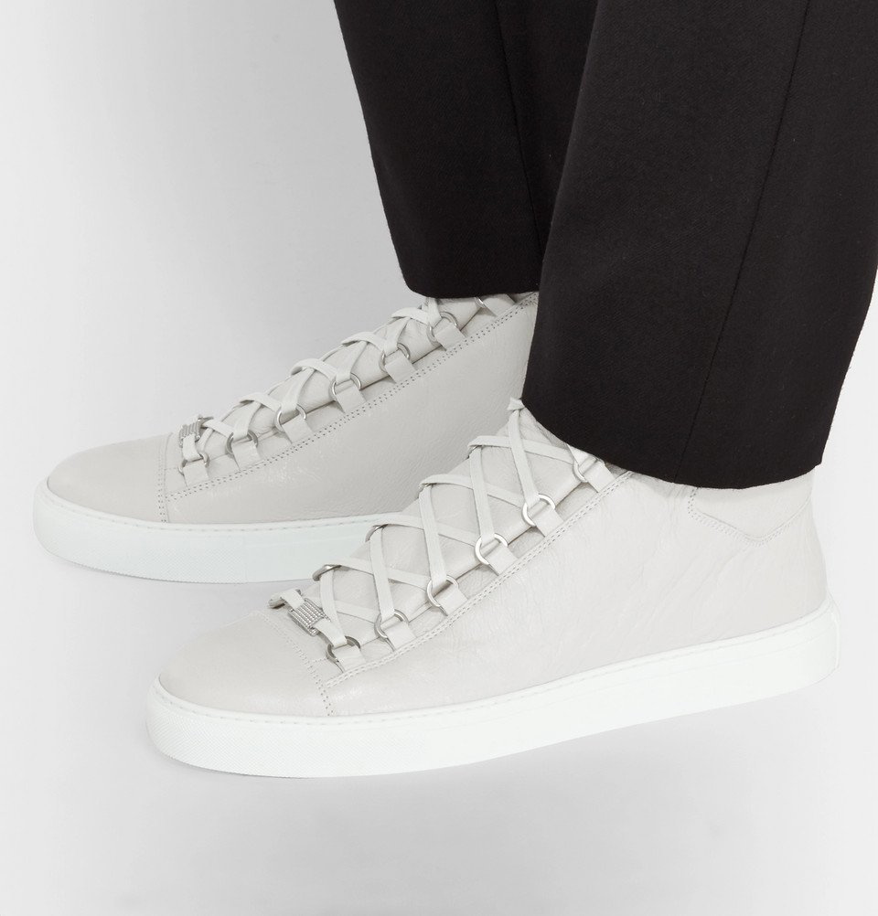 Balenciaga Arena Creased-Leather High-Top Sneakers - Men - Light gray Balenciaga