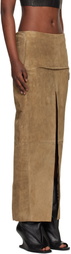 Rick Owens Tan Temple Sliced Suede Midi Skirt