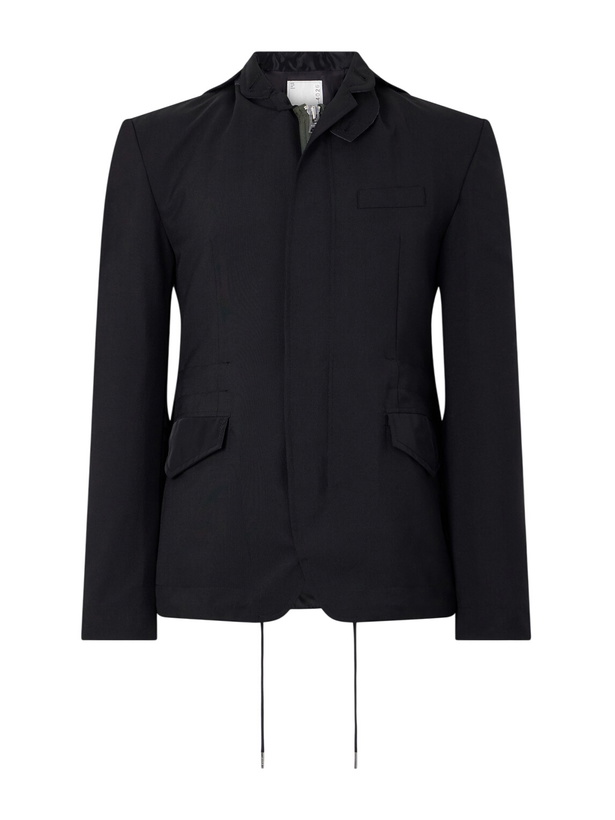 Photo: Sacai - Grain De Poudre and Shell Hooded Blazer - Black