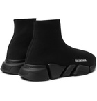 Balenciaga - Speed 2.0 Logo-Print Stretch-Knit Slip-On Sneakers - Black