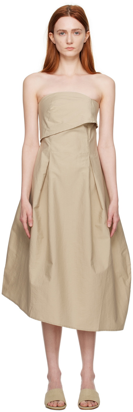 cordera brown dress Beige Strapless Midi CORDERA featuring a V