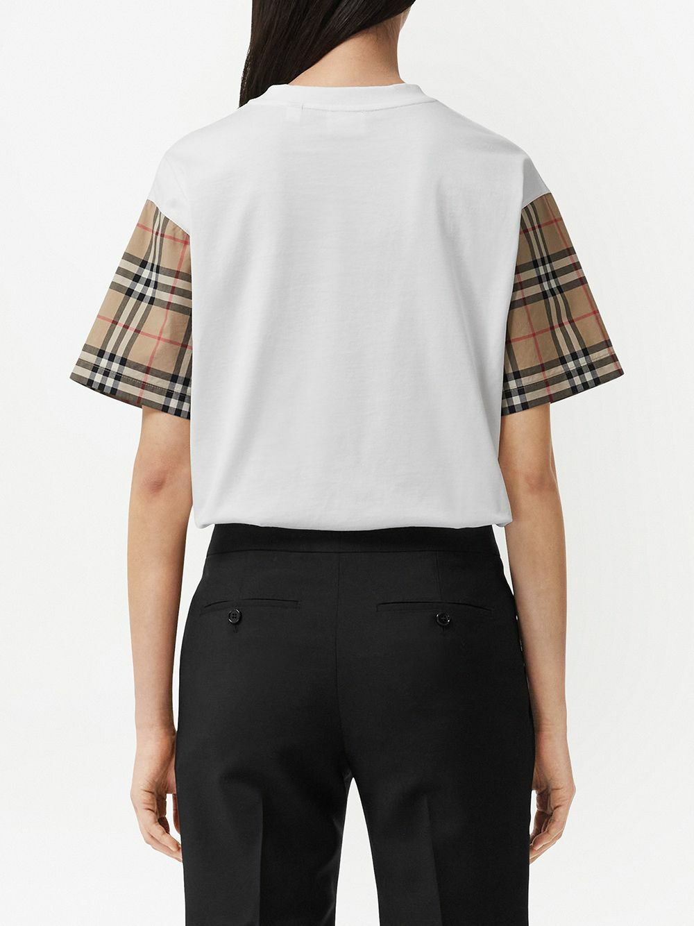 BURBERRY - Check Sleeves Cotton T-shirt Burberry