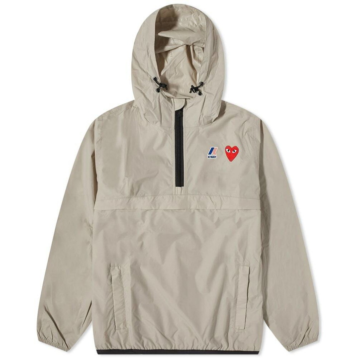 Photo: Comme des Garçons Play x K-Way Half Zip Packable Jacket in Beige