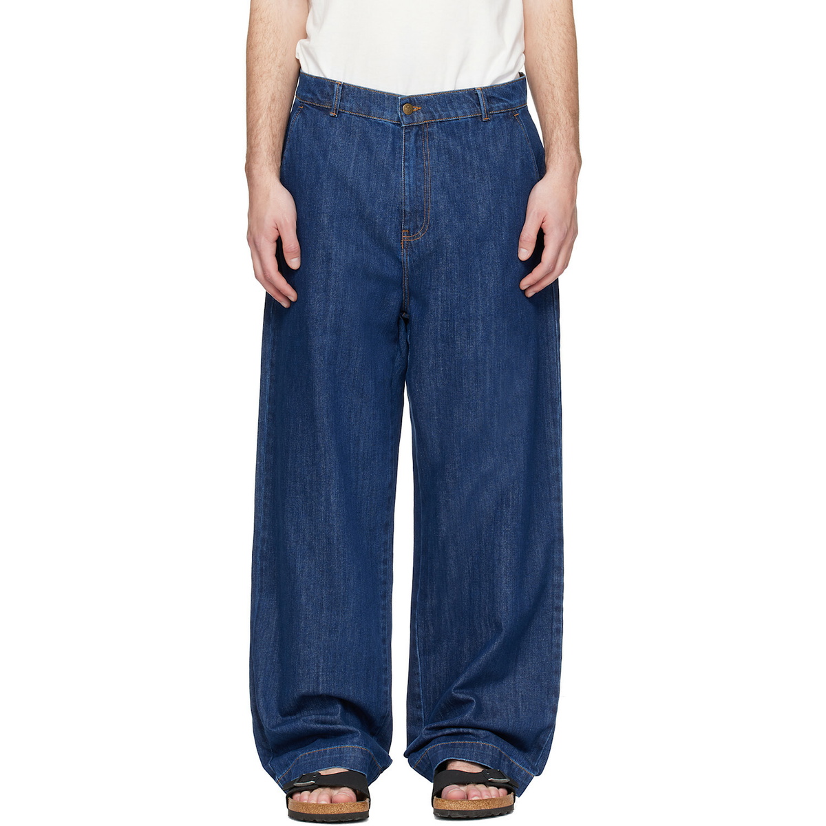 Merz b. Schwanen Blue 1940s Cotton Denim High Rise Wide Leg Chino Jeans