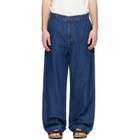 Merz b. Schwanen Blue 1940s Cotton Denim High Rise Wide Leg Chino Jeans