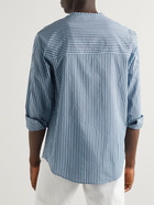 Giorgio Armani - Collarless Striped Cotton and Silk-Blend Shirt - Blue