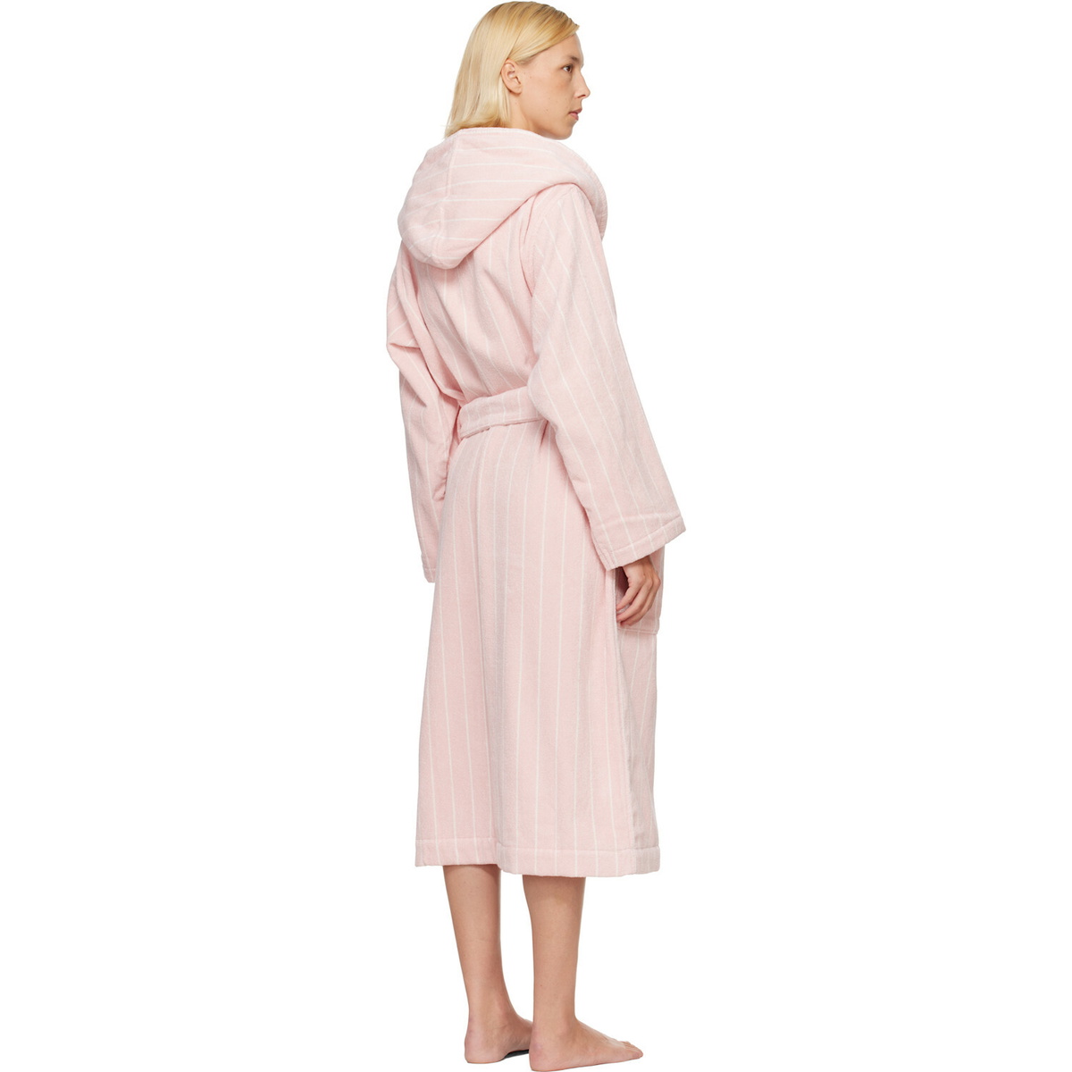 Tekla Pink & White Terry Hooded Bathrobe