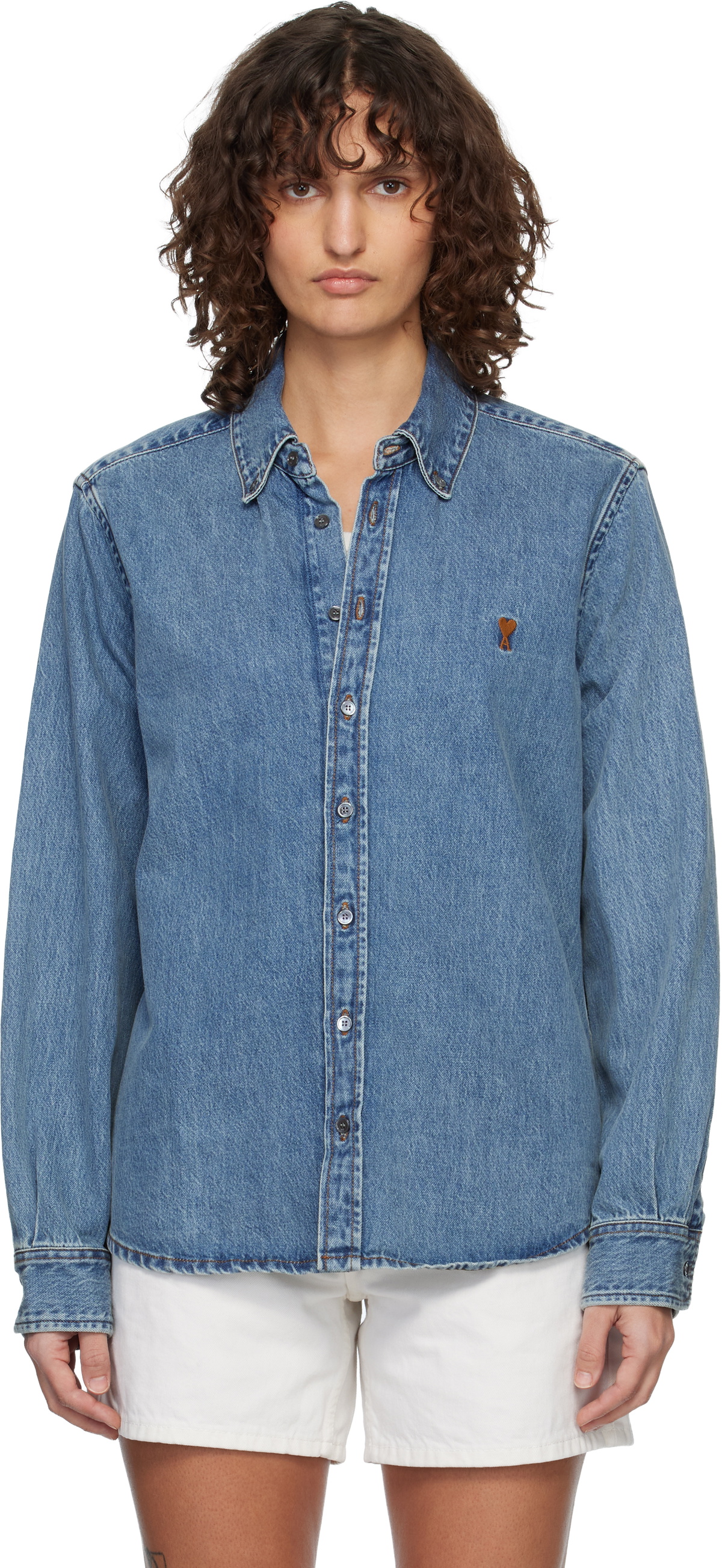 AMI Paris Blue Cotton Ami de Coeur Denim Shirt
