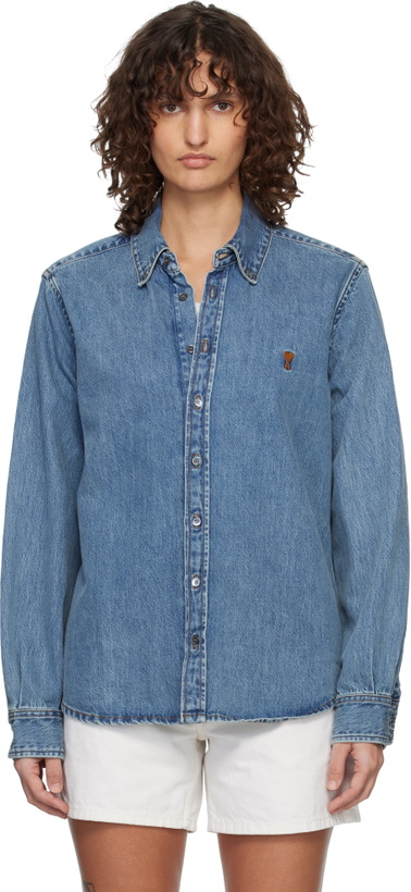 Photo: AMI Paris Blue Cotton Ami de Coeur Denim Shirt