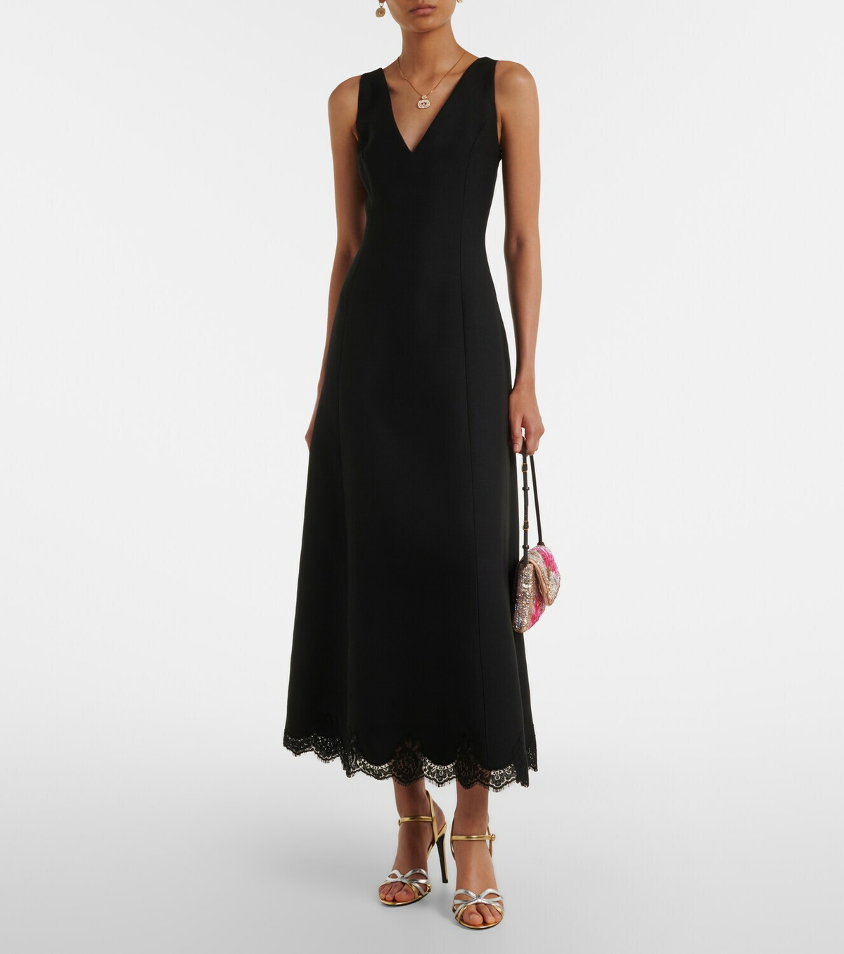 Valentino Crepe Couture lace-trimmed midi dress