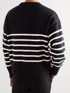 AMI PARIS - Logo-Intarsia Striped Organic Cotton and Wool-Blend Sweater - Black