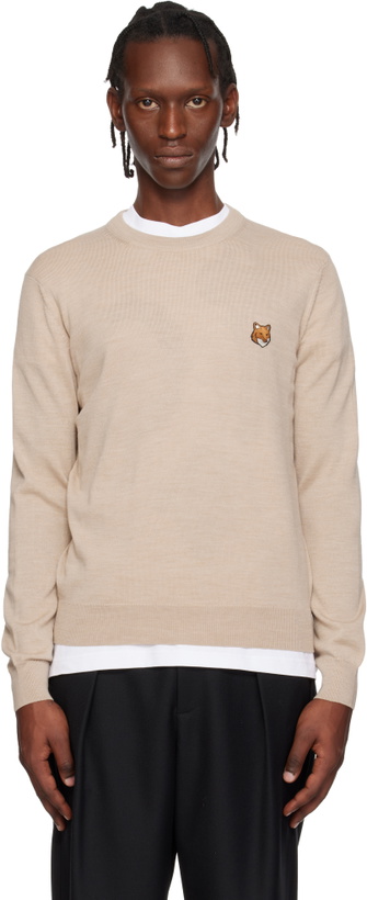 Photo: Maison Kitsuné Beige Fox Head Merino Regular Sweater