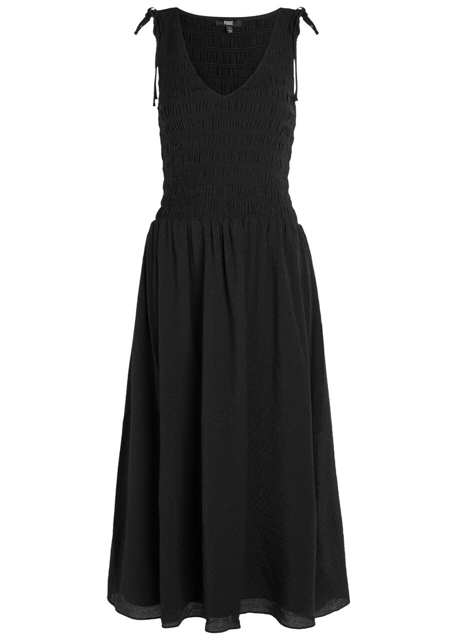 Paige Sebestian Shirred Woven Midi Dress Black