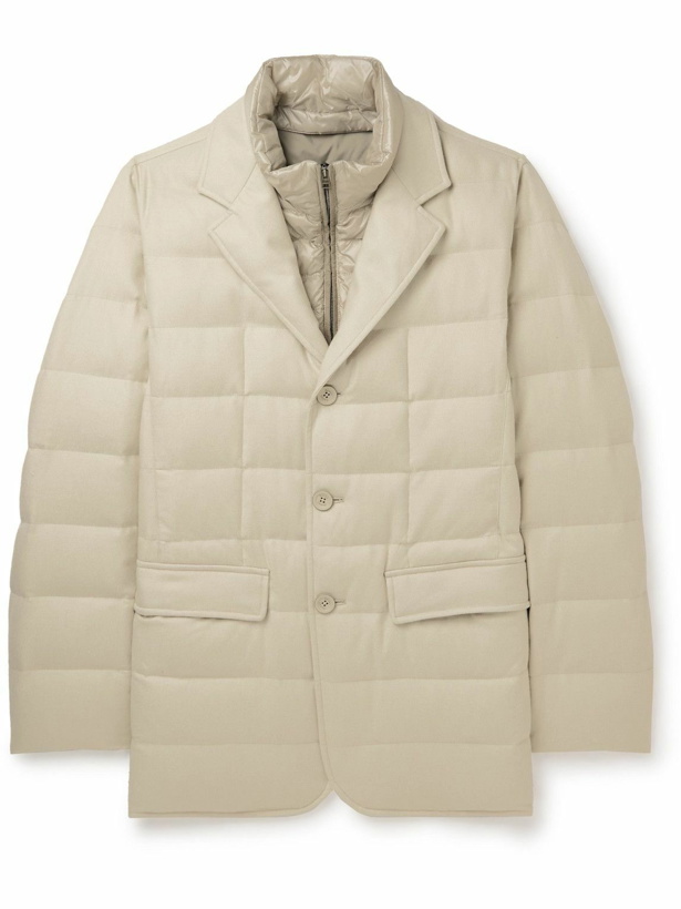 Photo: Herno - Quilted Silk and Cashmere-Blend Down Jacket with Detachable Liner - Neutrals