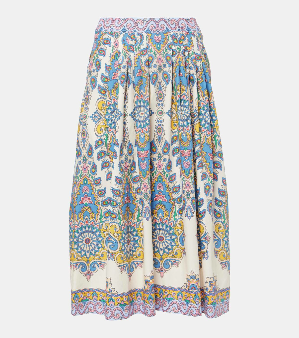 【ETRO】MULTICOLOR COTTON MIDI SKIRT High-rise floral cotton midi skirt in multicoloured - Etro