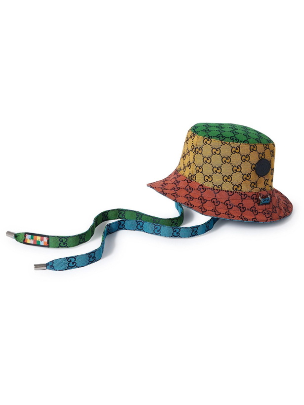 Photo: GUCCI - Reversible Leather-Trimmed Logo-Jacquard Cotton-Blend Canvas Bucket Hat - Multi