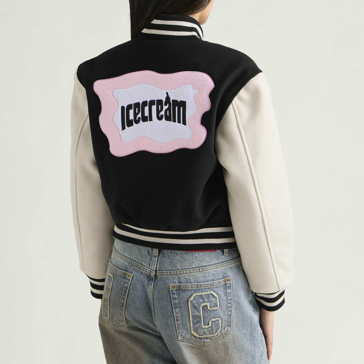 ICECREAM Women's Cropped Varsity Jacket in Black
