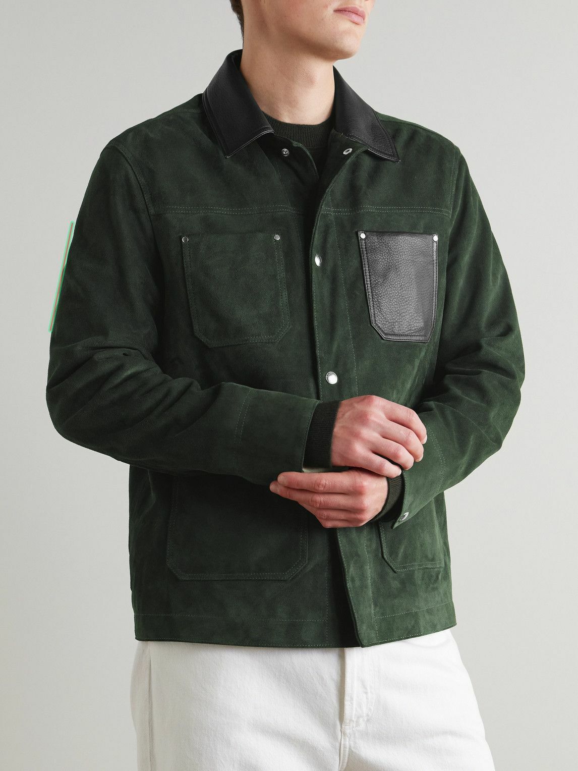 Mr P. - Full-Grain Leather-Trimmed Suede Chore Jacket - Green
