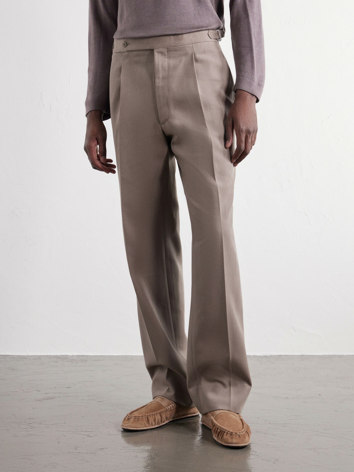 Stòffa - Straight-Leg Pleated Cotton-Twill Trousers - Brown