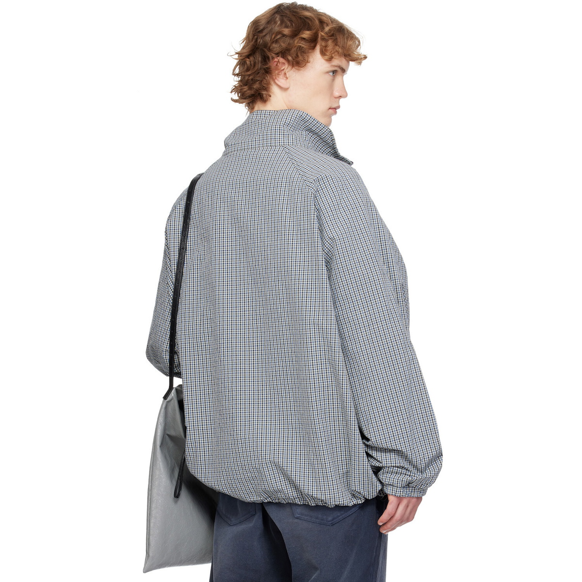 Balenciaga Blue & Beige Cotton Linen Check Zip-Up Jacket
