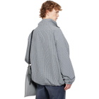 Balenciaga Blue & Beige Cotton Linen Check Zip-Up Jacket