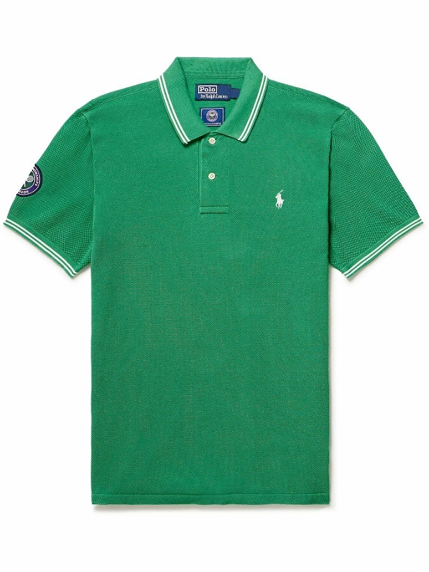 Photo: Polo Ralph Lauren - Wimbledon Logo-Embroidered Appliquéd Cotton-Piqué Polo Shirt - Green