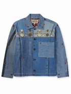 Kartik Research - Panelled Embellished Upcycled Denim Jacket - Blue