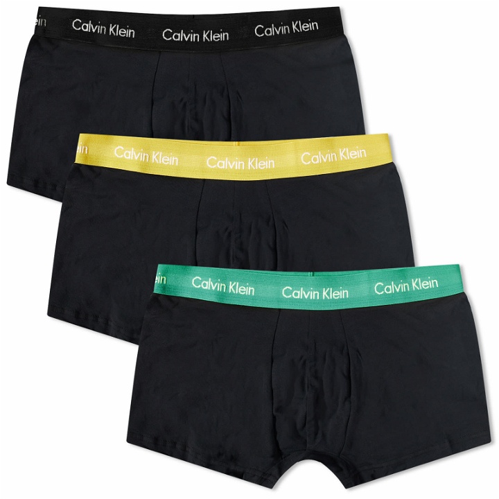 Photo: Calvin Klein Men's Low Rise Trunk - 3 Pack in Charcoal/Yellow/Green
