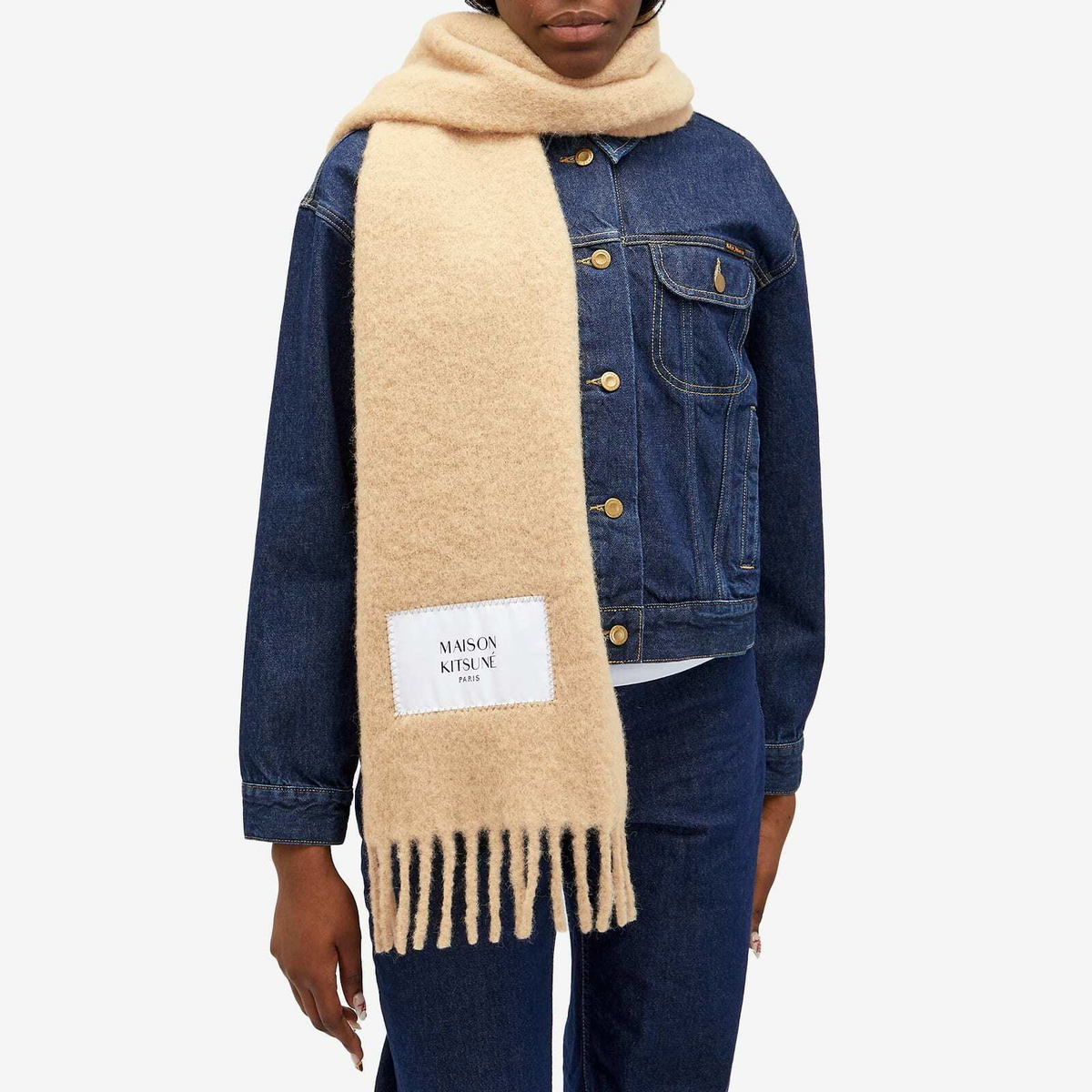Maison Kitsuné Women's Baby Alpaca Scarf in Chamomile Maison Maison Kitsuné Women's Baby Alpaca Scarf in Chamomile Maison
