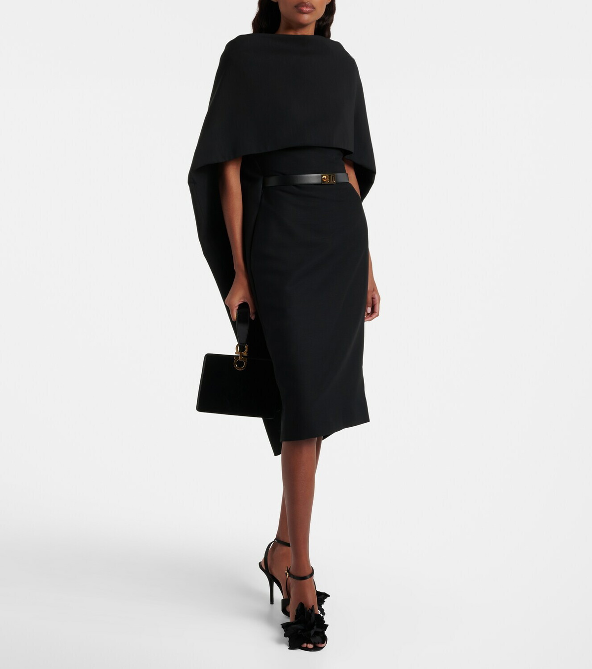 Ferragamo Belted caped midi dress