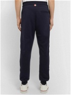 Thom Browne - Tapered Grosgrain-Trimmed Loopback Cotton-Jersey Sweatpants - Blue