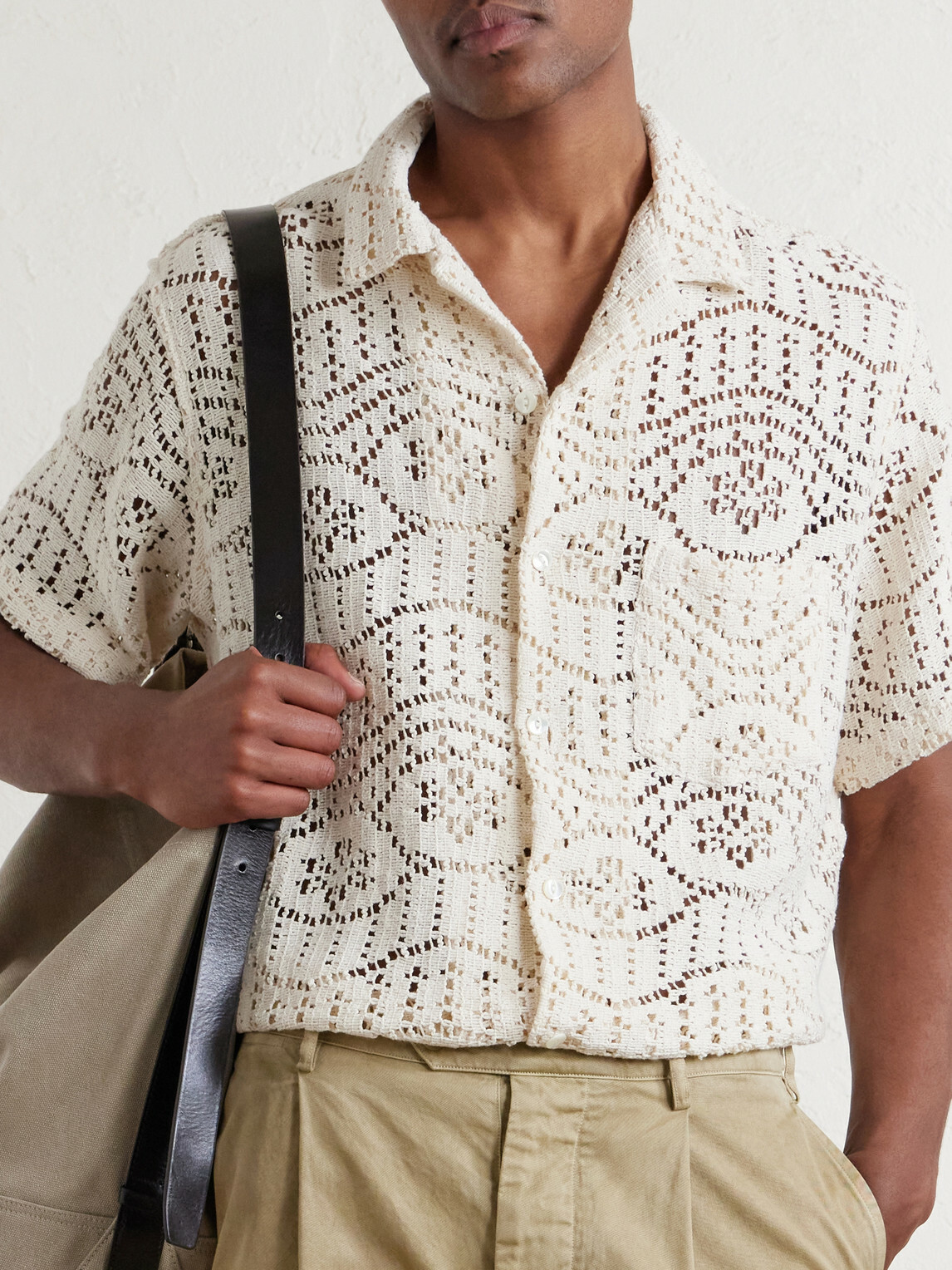 Portuguese Flannel - Camp-Collar Crocheted Cotton-Blend Shirt - Neutrals