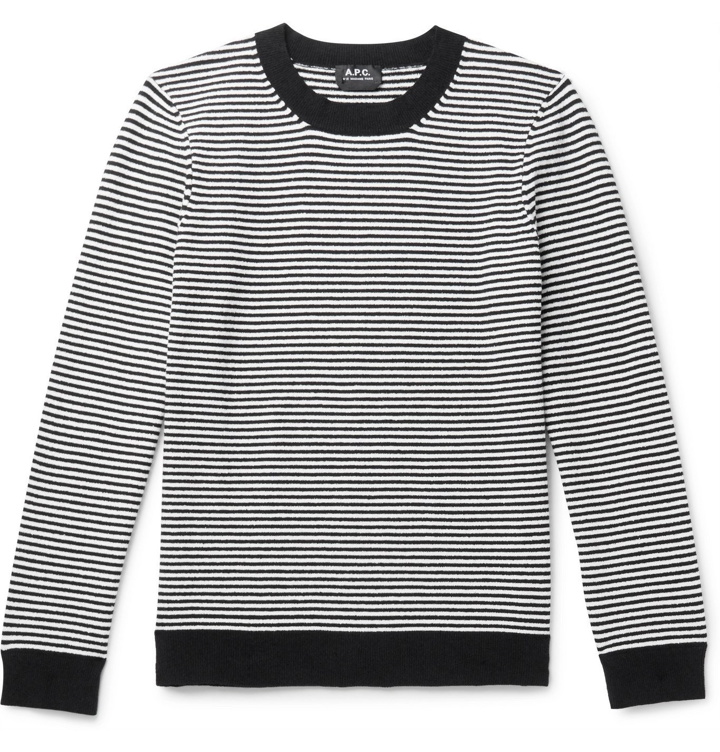 Photo: A.P.C. - Patrick Striped Cotton-Blend Terry Sweater - Black