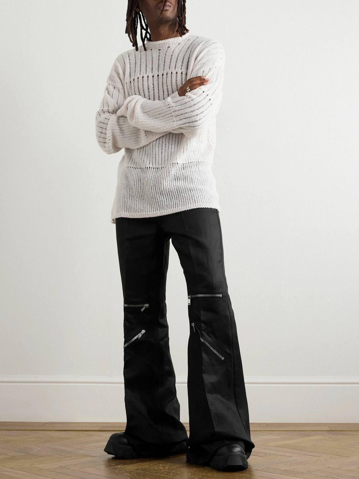 【送料&関税込】Rick Owens Bolan Linen Blend Trousers Rick Owens - Bolan Flared Linen-Twill Cargo Trousers - Black