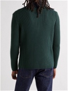 Sunspel - Slim-Fit Ribbed Merino Wool Half-Zip Sweater - Green