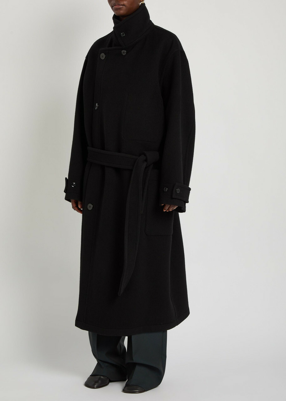Lemaire High-neck Wool Coat Black