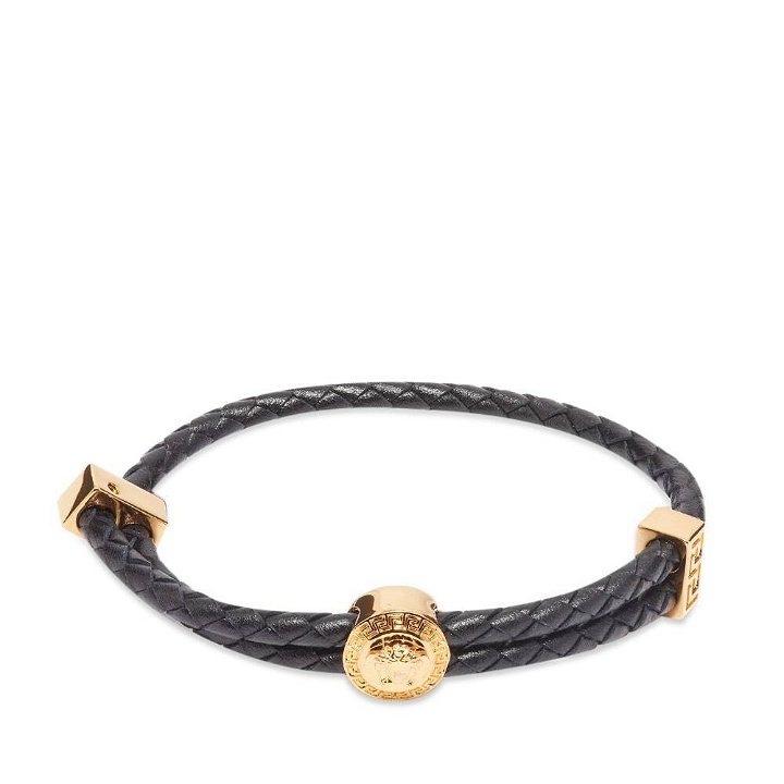 Photo: Versace Men's Medusa Band Leather Bracelet in Black/Gold