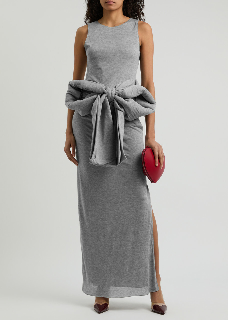 JW Anderson Bow-embellished Jersey Maxi Dress Light Grey JW Anderson