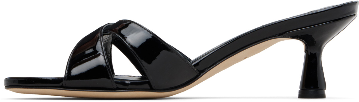 Aeyde Black Vero Patent Leather Mule Heeled Sandals